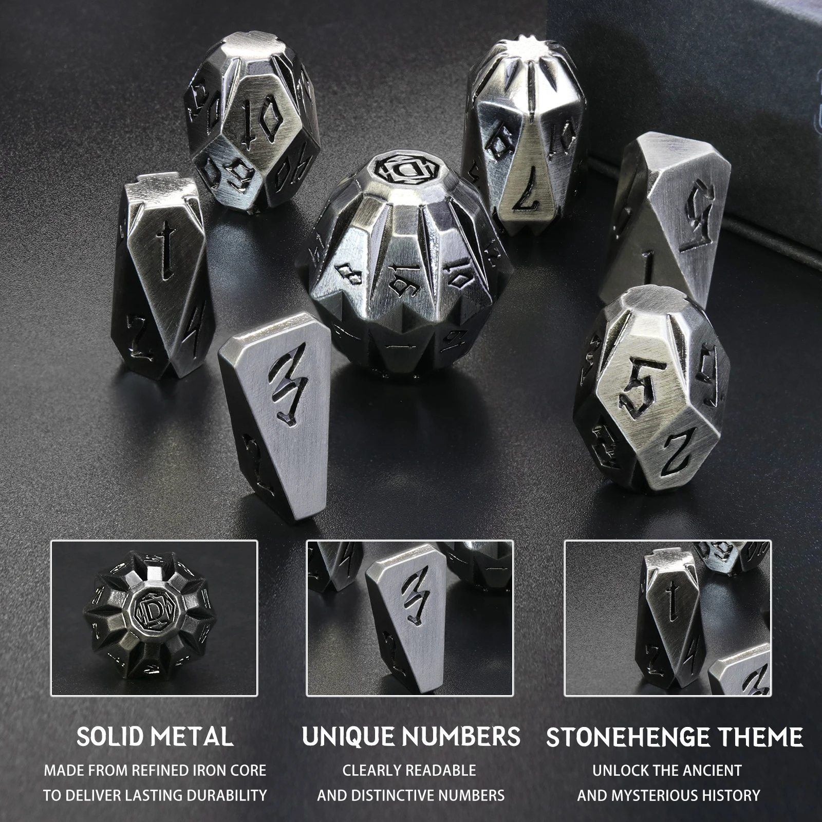 Dice DND Metal Dice Set, Stonehenge RPG Dice for Dungeons and Dragon, RPG Role Playing Game Cool & Mystical Dice Accessories