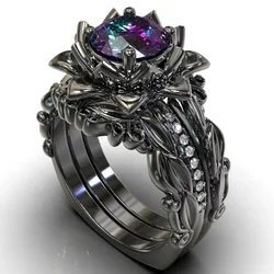 European and American new personalized gun black rose three piece set inlaid with zircon women's ring