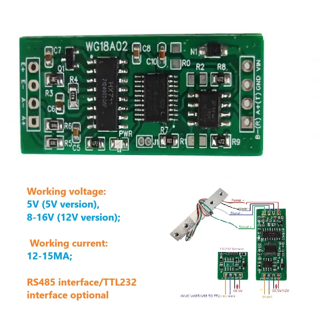 HX711 Pressure Weight Sensor  RS485 UART Modbus RTU Electronic Scale Module 5V/12V 0-20KG for PLC Industrial Automation Setup