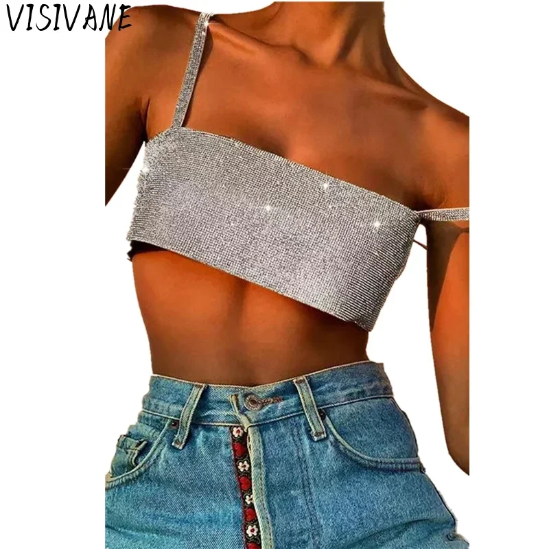 Visivane Summer Clothes Sexy Club Backless Performance Women Clothing Sequined Leopard Y2k Tops Fashion Party Stage Bastet New