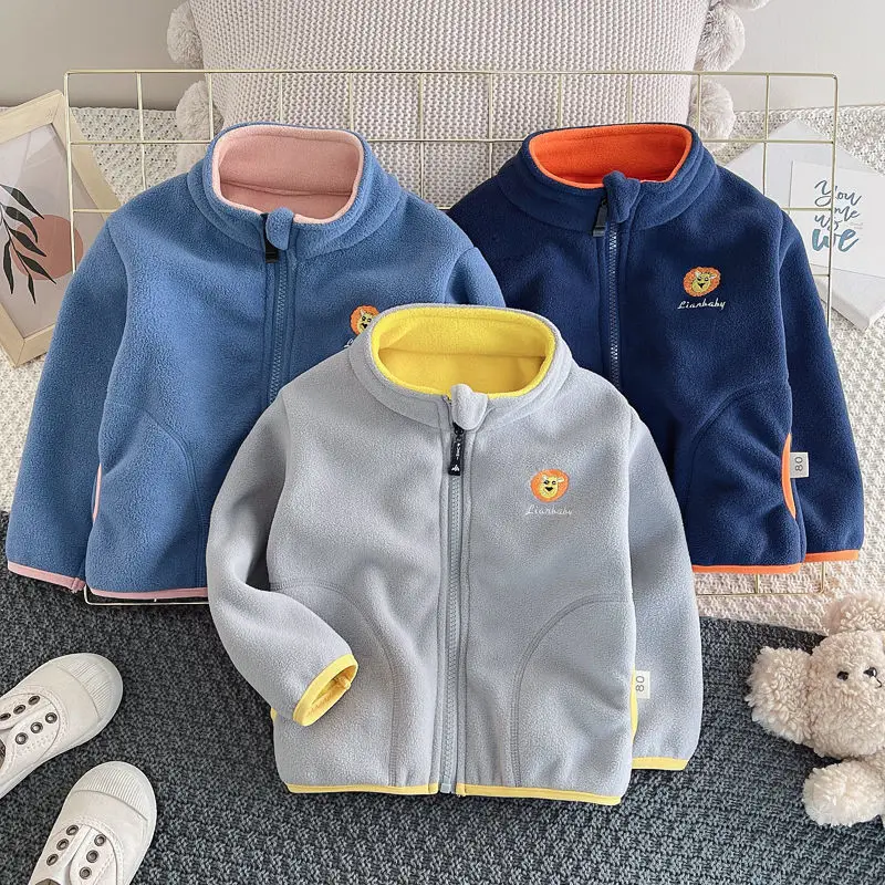 

New Children Boys Girls Polar fleece cardigan jacket Winter Kids Warm Hooded Baby Coats Causal Toddler Outerwear