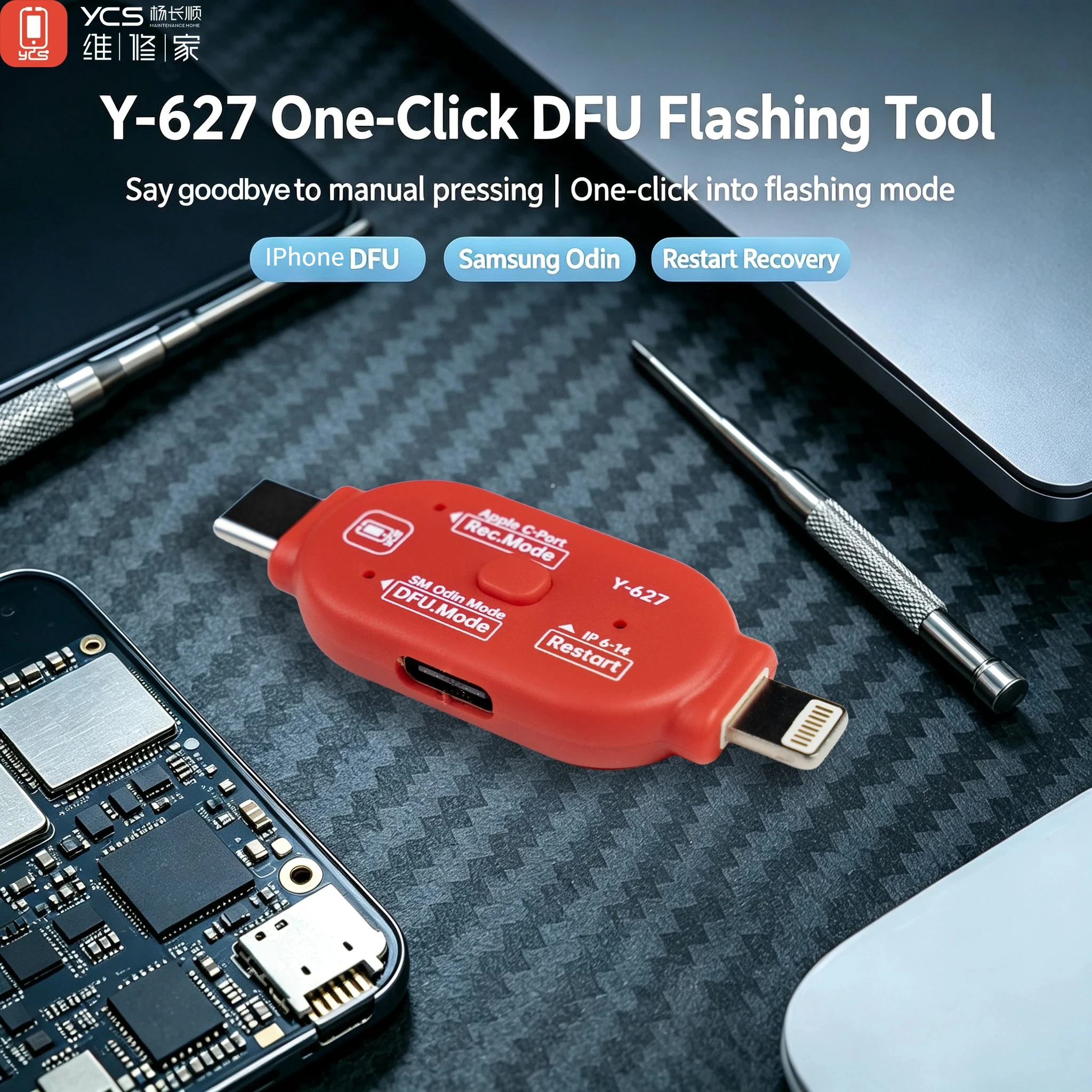YCS Y-627 One-Click DFU Flashing Tool Restart/DFU Mode/Flashing/Restart Recovery for IP Android System Flash Phone Repair