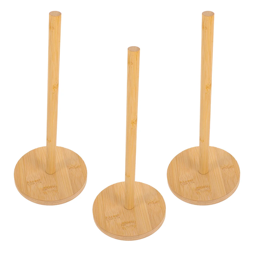 

3pcs Bamboo Kitchen Paper Towel Holder Solid Wood Countertop Dispenser Anti-Skid Base Stand For Kitchen Bathroom Farmhouse