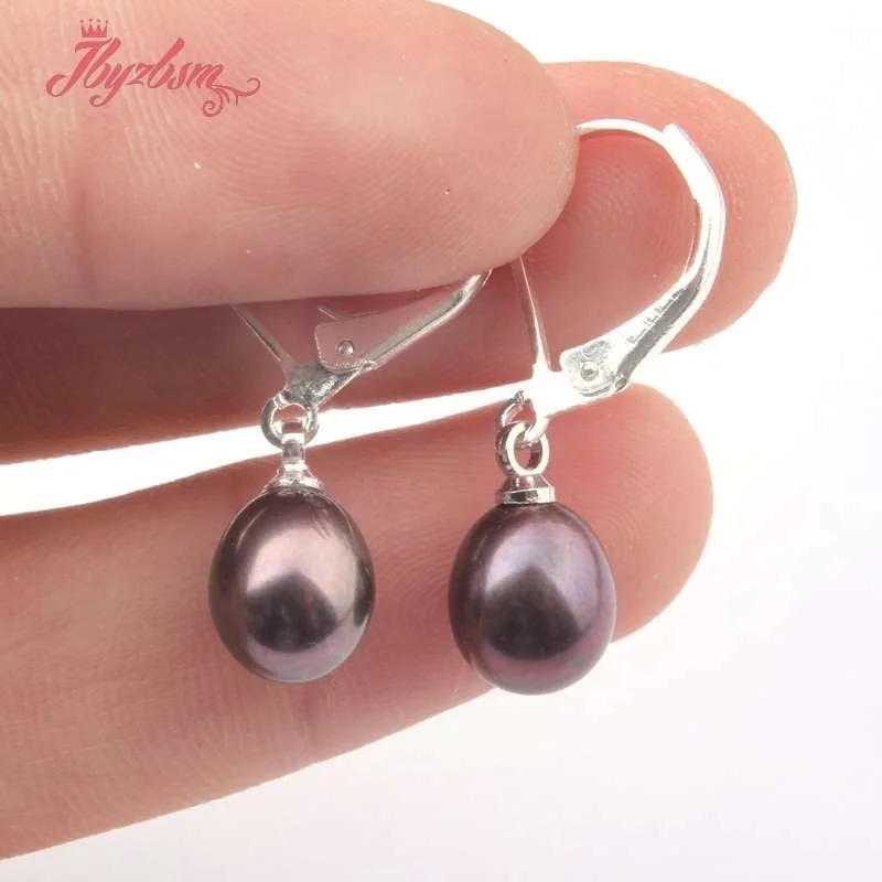 7-8mm Teardrop Elegant Freshwater Pearl Dangle Fashion Jewelry Christmas Party Gifts Stud Hoop Earrings White Pink Purple Black