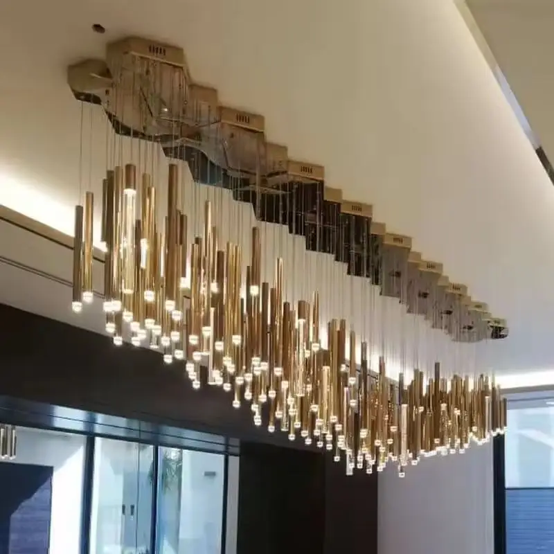 

2025 Modern luxury gold/silver Hardware Long Tubes LED Chandelier ceiling lustre Height adjustable dimmable for Living room