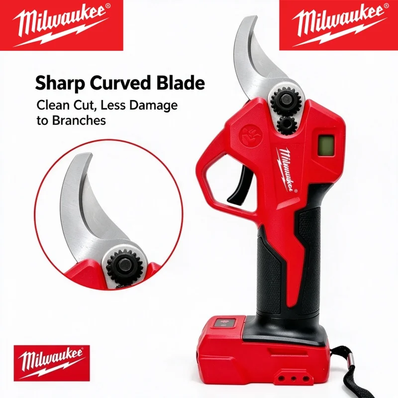 100% Milwaukee 18V Brushless Electric Pruner Cordless Branch Shears with LCD Screen Heavy Duty Garden Fruit Tree Cutting Tool