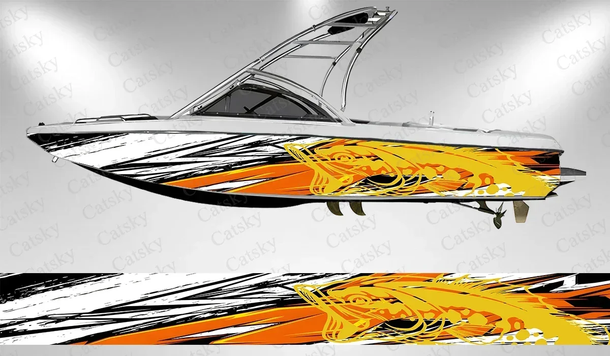 Fishbone Colorful Gradient Eye Catching Unique Boat Sticker Vinyl Ship Pontoon Deck Boat Fishing Decorative Pontoon Boats Decal