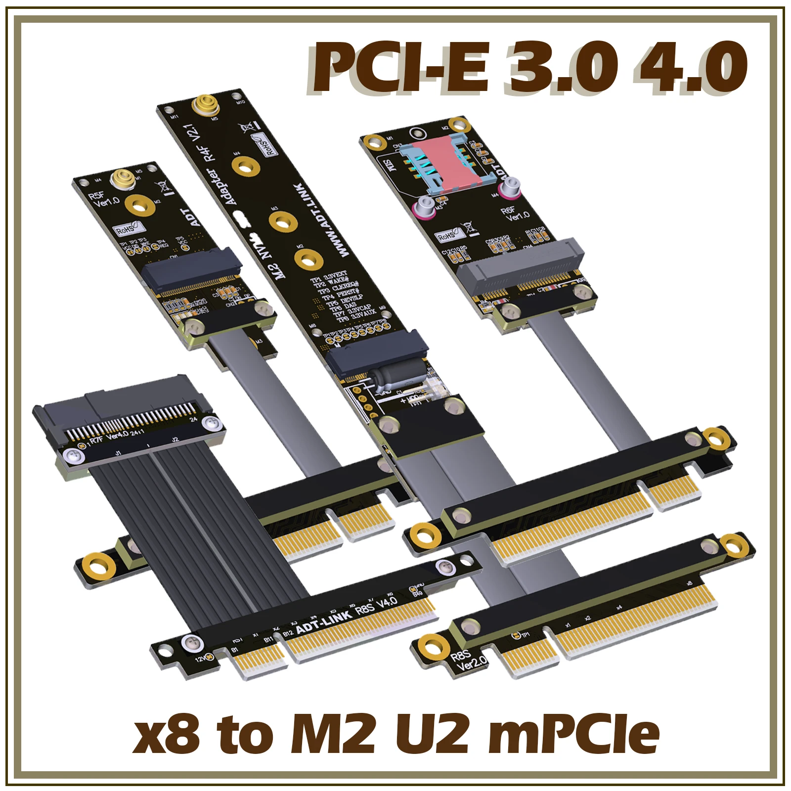 Custom PCI-E 3.0 4.0 X8 to M.2 NVMe WiFi U.2 SFF-8639 SSD Mini-PCIe