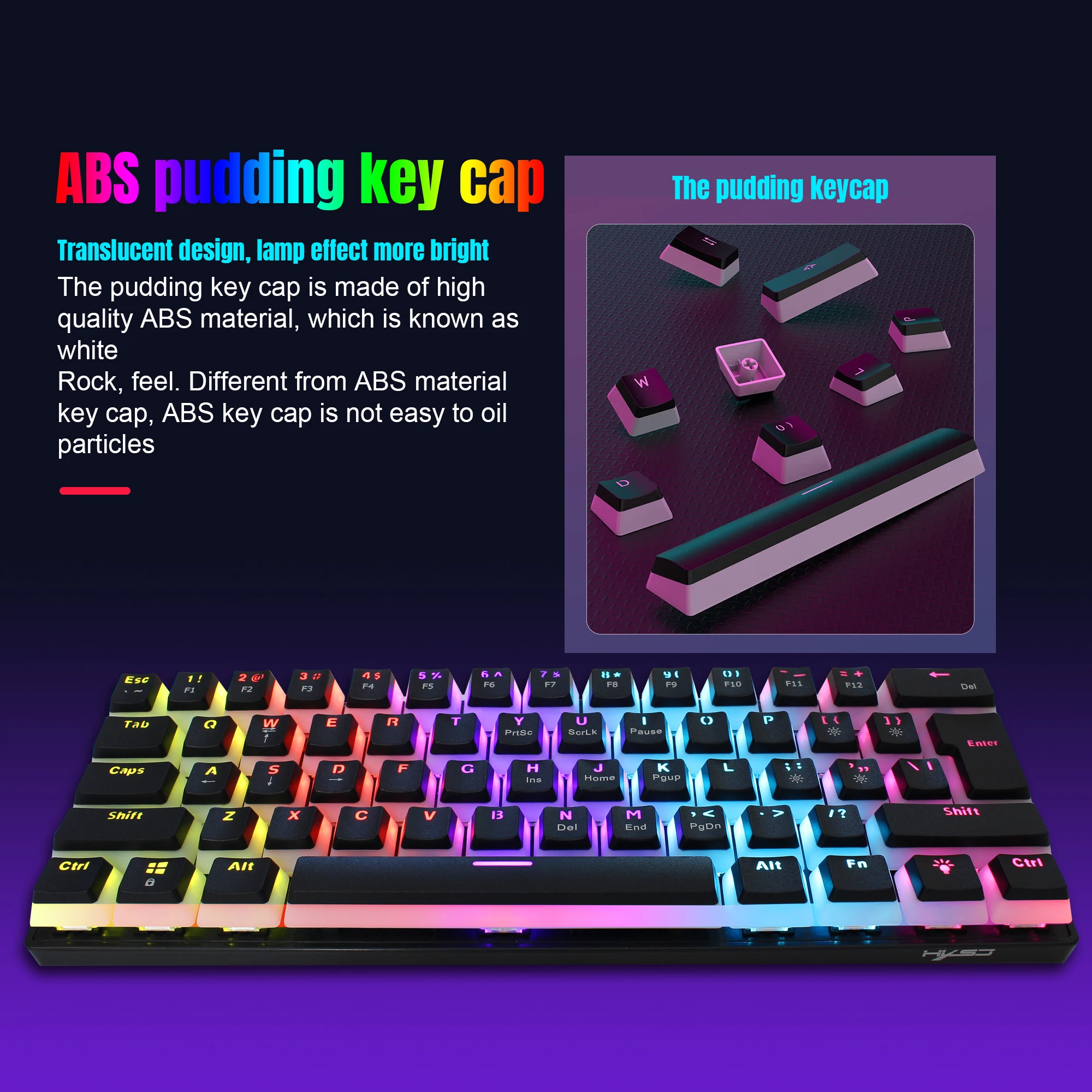 Imagem -02 - Teclas Wired Gaming Keyboard Rgb Backlit com Pudim Keycaps Interface Usb para Jogos de Console Portátil Nova Chegada Hxsj-l700 61