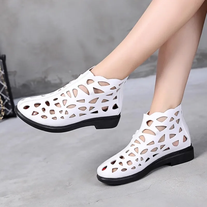 

GKTINOO 2025 GLADIATOR Women Sandals Cut outs Gladiator Low Heels Ankle Cool boots Genuine Leather Ladies Summer Shoes