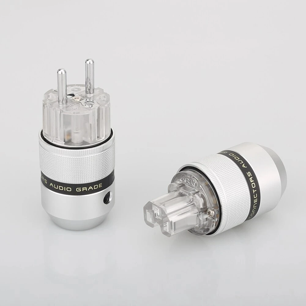 

High Quality Aluminum Rhodium Plated Schuko Power Plug Male Connector+IEC Female