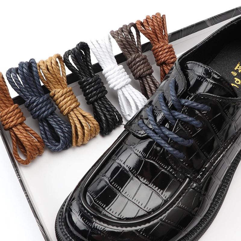 Leather Shoelaces Round Shoe laces Waterproof Waxed Cotton Shoelace Oxford Boots Laces for Shoes 60/80/100/120/140/180cm 1Pair