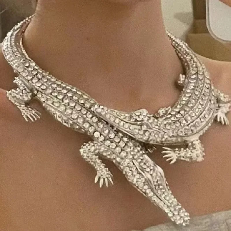 Fashion Double Crocodile Necklace Reptile Jewelry