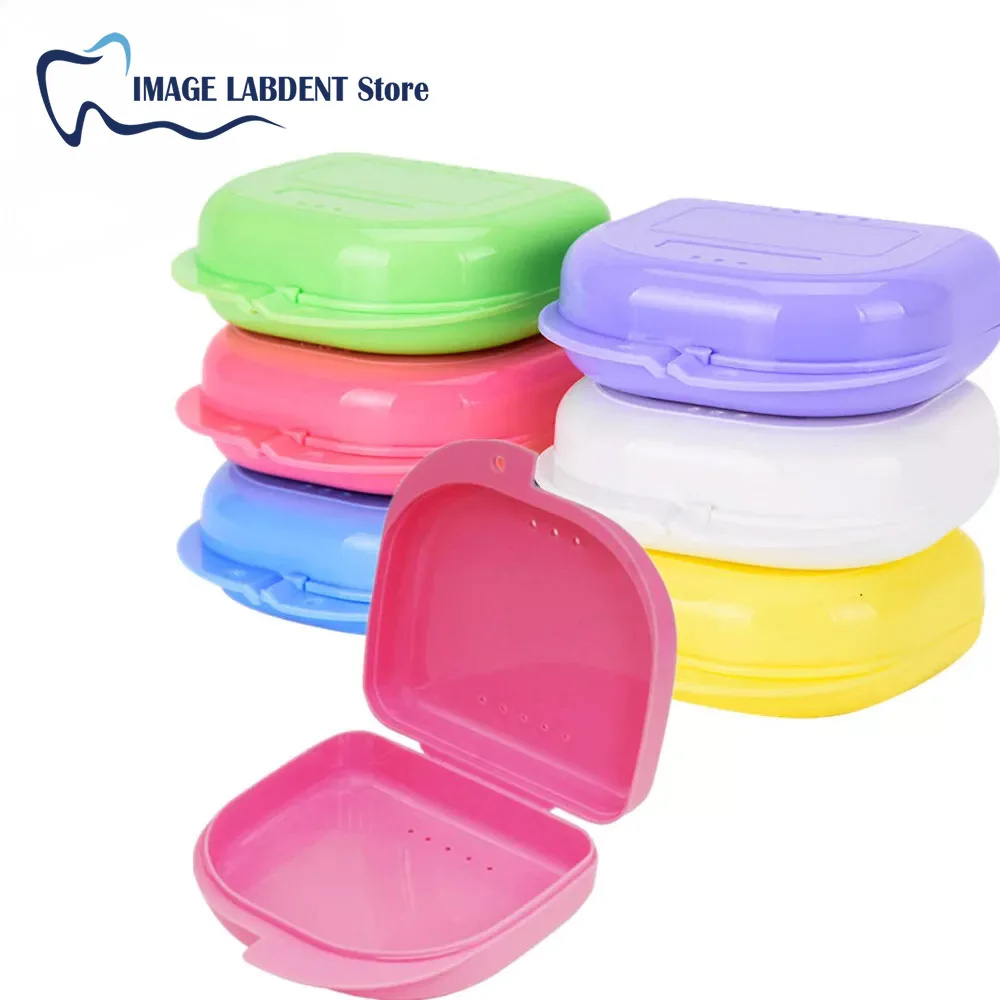 50pcs Denture Tray Box Dental Orthodontic Braces Retainer Case Vent Holes Dental Denture Box ​False Teeth Protective Case