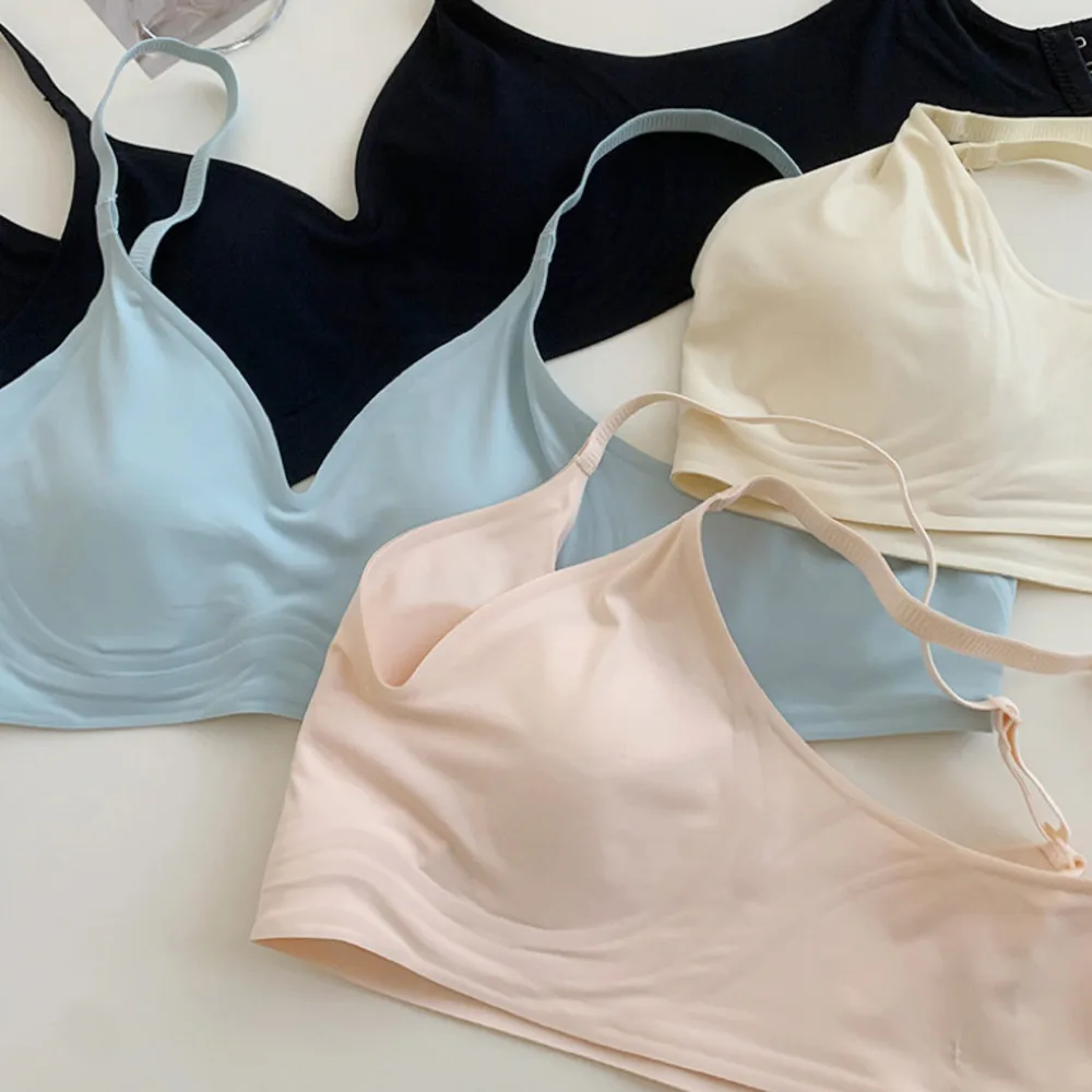 Simple Solid Color Big Breast Thin Comfortable Bra For Women Ice Silk Seamless Brassier Soft Big Size Traceless Sexy Lingerie