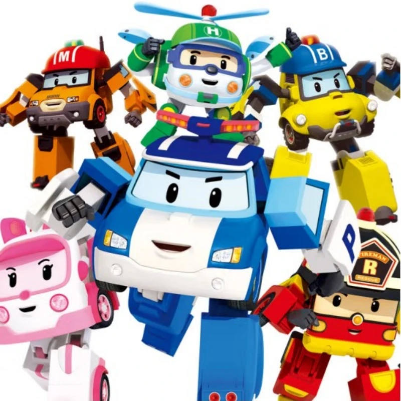 

Cartoon Anime Action Figures Robocar Poli Ambe Roy Helly Transformation Robot Car Assembly Puzzle Toys for Kids Birthday Gifts