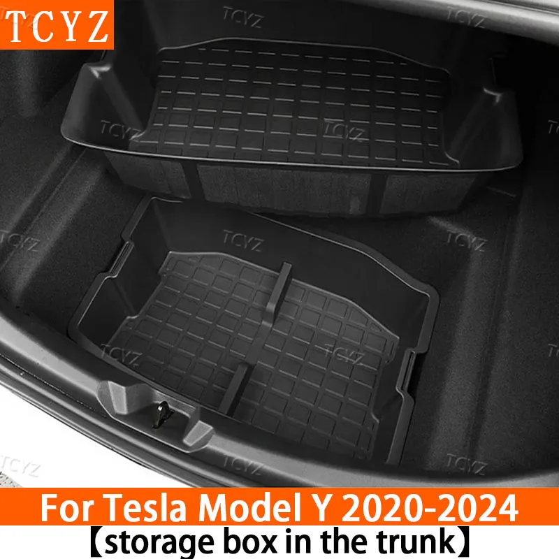 For Tesla Model Y 2020 2021 2022 2023 2024 Rear Trunk Double-Deck Storage Box & Front Trunk Storage Tray Accessories
