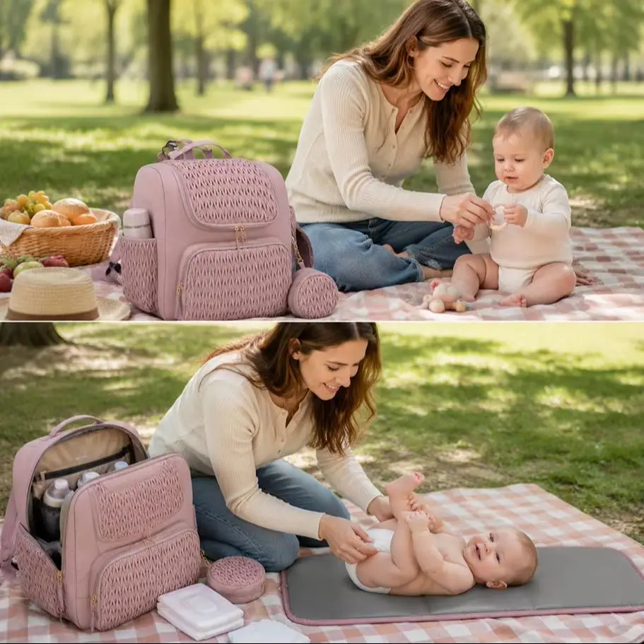 Mommy Diaper Bag Baby Stroller Organizer Backpack Large Capacity Outdoor Travel Maternity Bag With Insulated Pocket Changing Pad