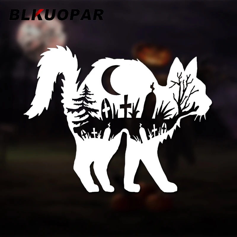 BLKUOPAR Jungle Tree Tombstone Cat Moon Halloween Car Stickers Creative Scratch-Proof Decal Trunk Motorcycle Car Door Protector