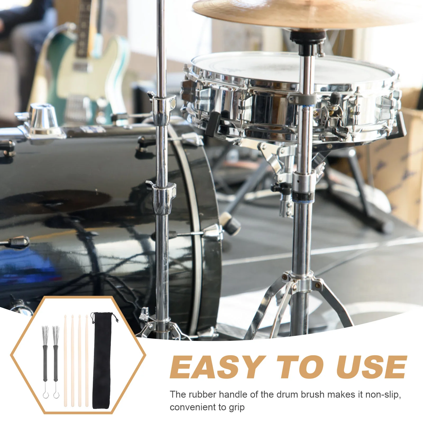 

1Set Drumstick Set Maple Wooden Drum Sticks Durable Lightweight Steel Wire Drum Brushes Portable Music Instrument Accessory