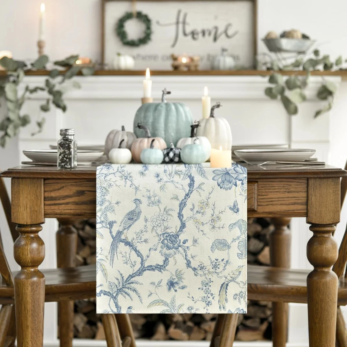 1 Blue Chinoiserie Bird Table Runner 2D Single Print Elegant Home Decor Accessory Classic Functional Oriental-Themed Attractive