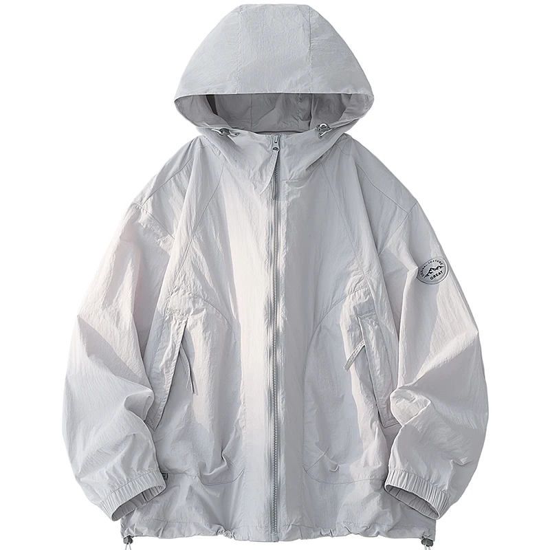 Outdoor UPF50+ Men's Hooded Sunscreen Jacket Summer Ultra Thin Zipper Pocket Windbreaker Elastic Cuffs Hiking Fishing Skin Coats