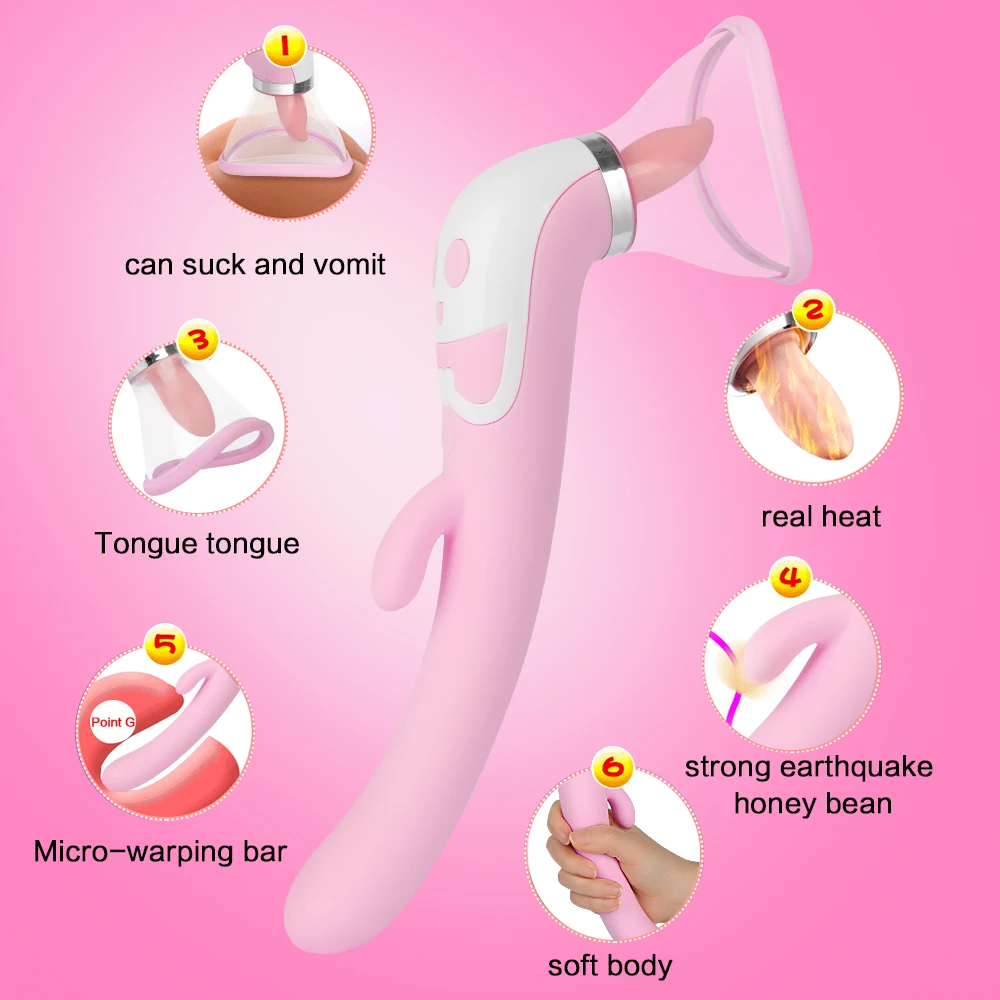 Tongue Sucker Dildo Vibrator Heating Nipple Sucker Tight Oral Licking Clitoris Stimulate Masturbate Erotic Sex Toys for Woman