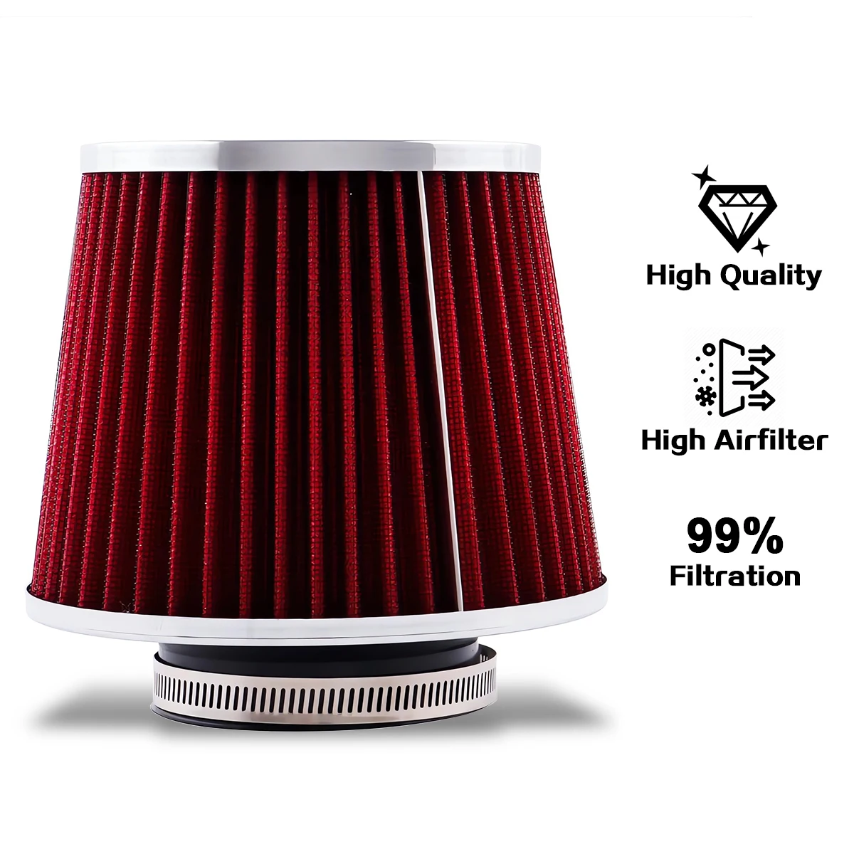 

76mm 101mm Cone Air Filter Intake Universal Racing 3inch 4inch Washable, High-flow，Lower intake air temperature