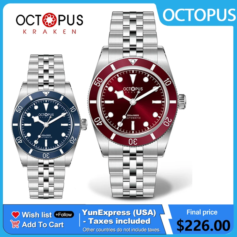 

Мужские дайверские часы Octopus Kraken OCT-0025 37 мм BB54 с автоматическим механизмом PT5000, светящимся циферблатом, сапфировым стеклом, водонепроницаемостью до 200 м.