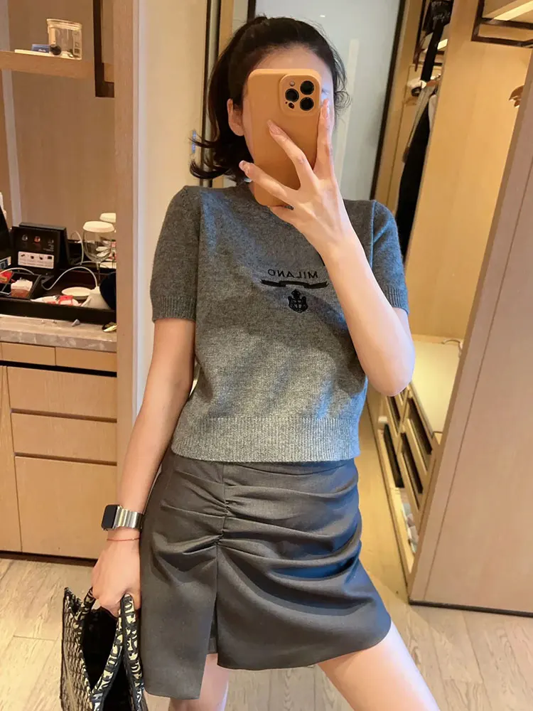 

Oyearex Women's ort Knitted Sweater Embroidered Camere round Ne ey Letter Stitch Casual Sle Comfortable Fit Knitwear