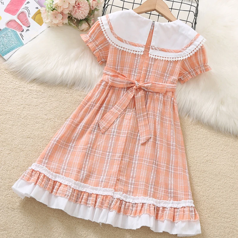 Dresses For Girls Children Costumes Summer Plaid Dress Princess Short Sleeve Sundress Baby Kids Vestidos 4 6 7 8 9 10 12 Years