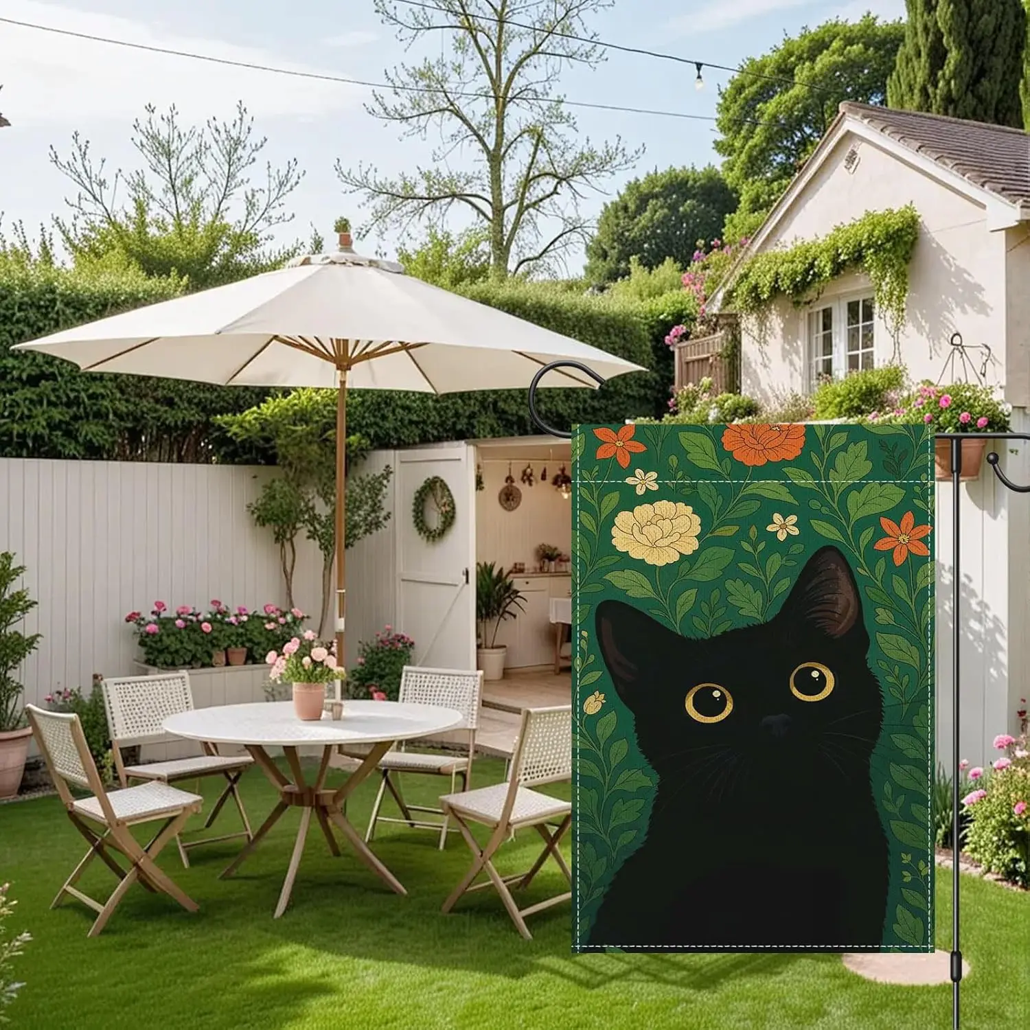 Cat Garden Flag, Seasonal Yard Outdoor Flag, 12x18 Inch, Vertical Double Sided Outdoor Yard Flags, Small Burlap Colorful Flo IIC