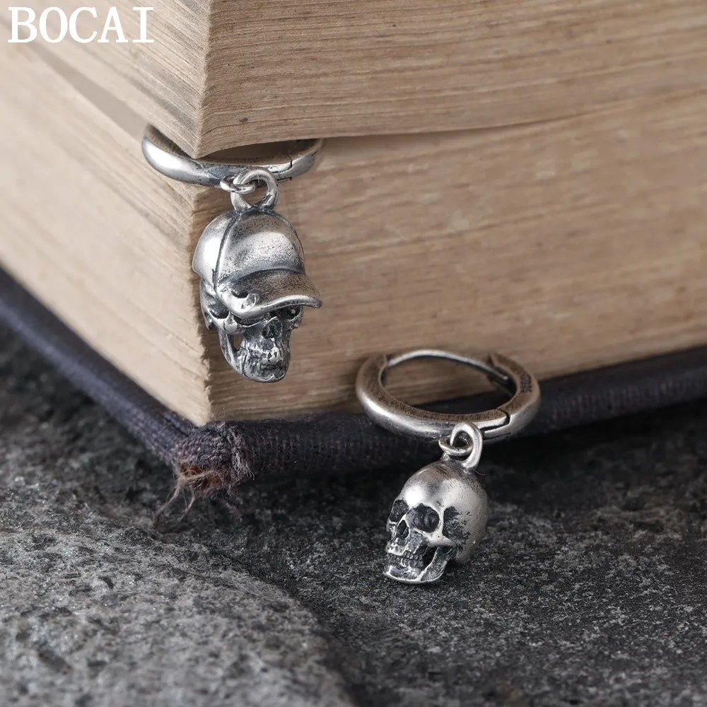 

Серьги BOCAI NEW S925 из стерлингового серебра в стиле ретро-панк с черепами на Хэллоуин, подарки для мужчин и женщин
