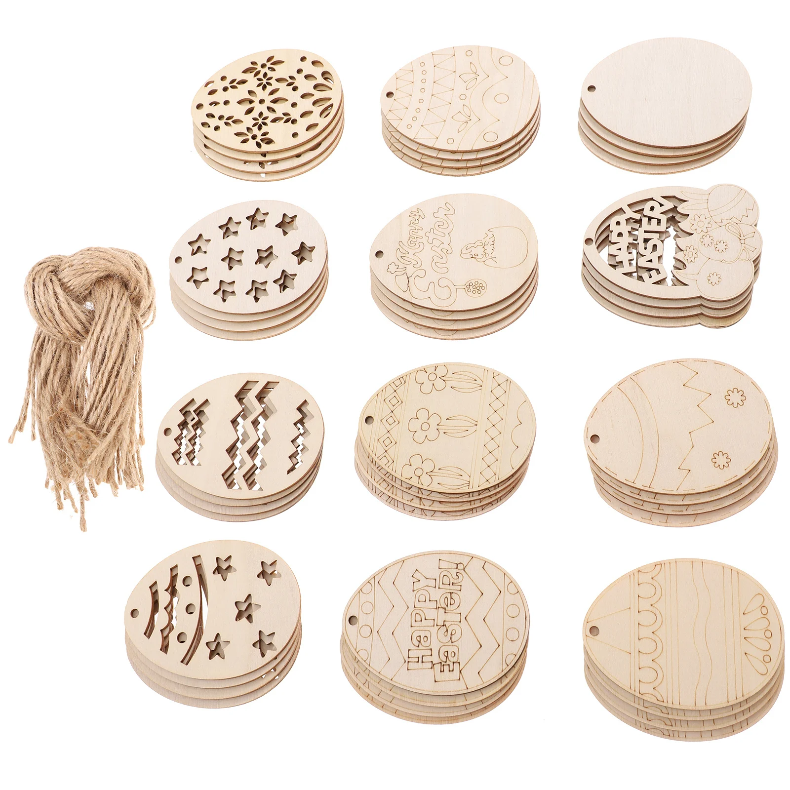 

48pcs Blank Egg Wooden Cutouts Unfinished Slices Craft Diy Decor Hanging Tags Discs For Easter Crafts Wood Ornaments