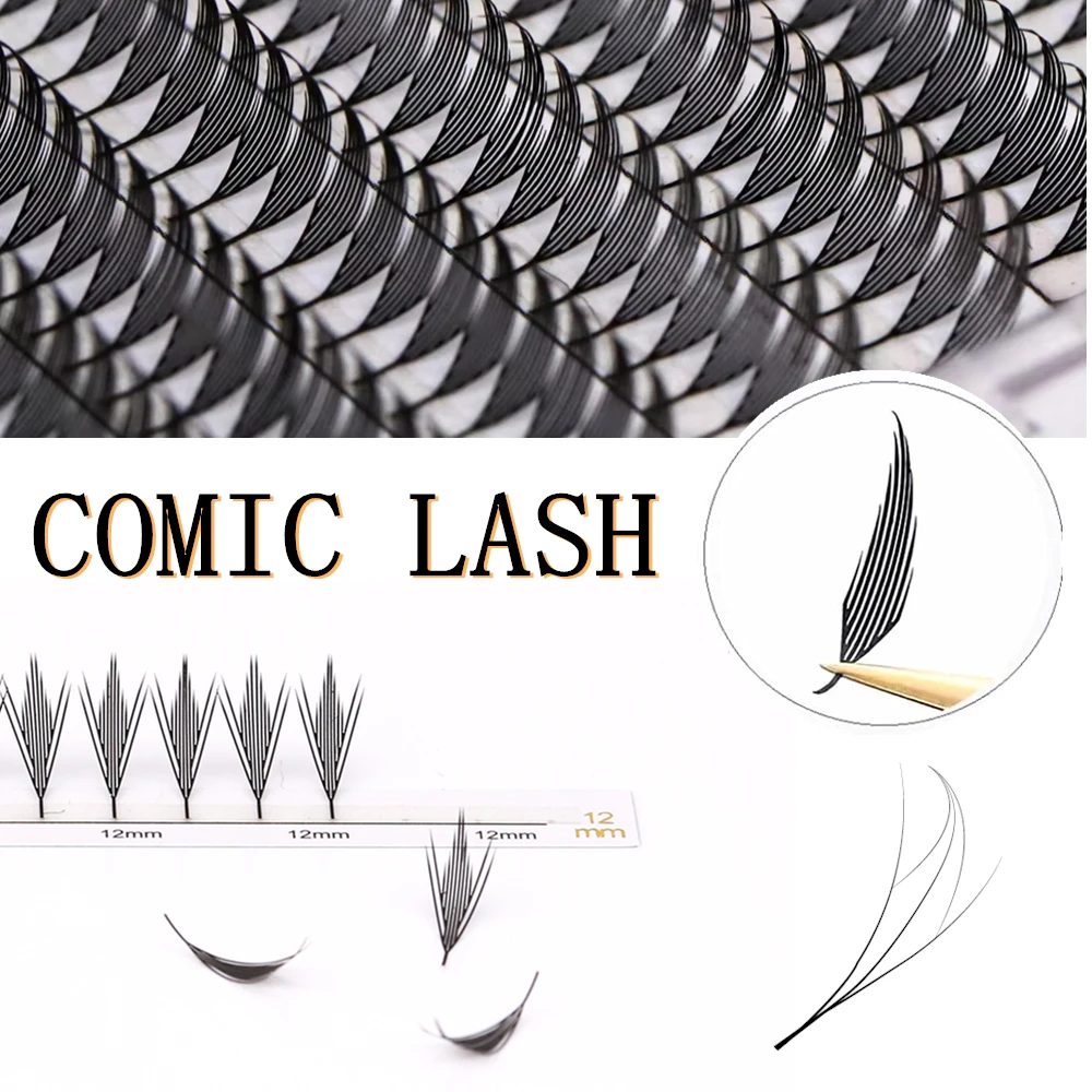 AGUUD Cashmere Feather Individual Eyelash Comic Elf Spire Premium Automatic Flowering Premade Fans Extensions Makeup Tools