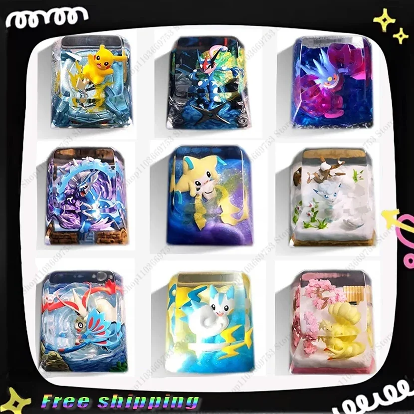 pokemon-anime-keycaps-pikachu-frogadier-vulpix-dialga-customized-resin-transparent-stereoscopic-keycaps-for-mechanical-keyboard