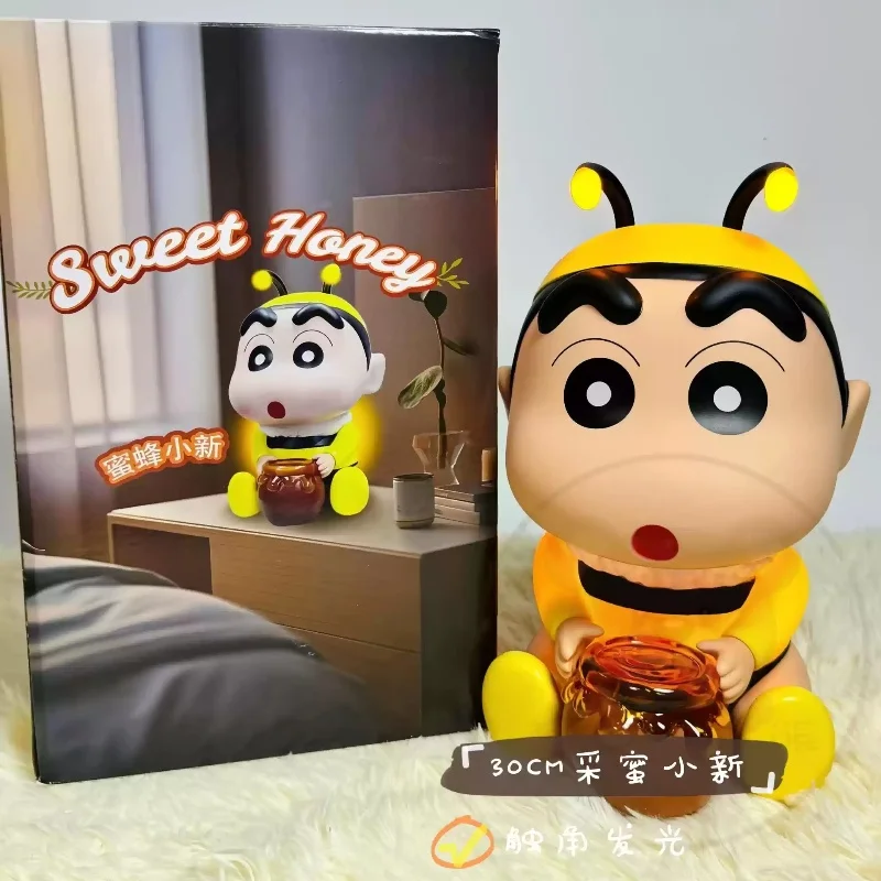 Q Version Crayon Shin Chan Luminous Bees Desktop Ornament Night Light Crayon Shin Chan  Collection Pvc Model Statue Dolls Gifts