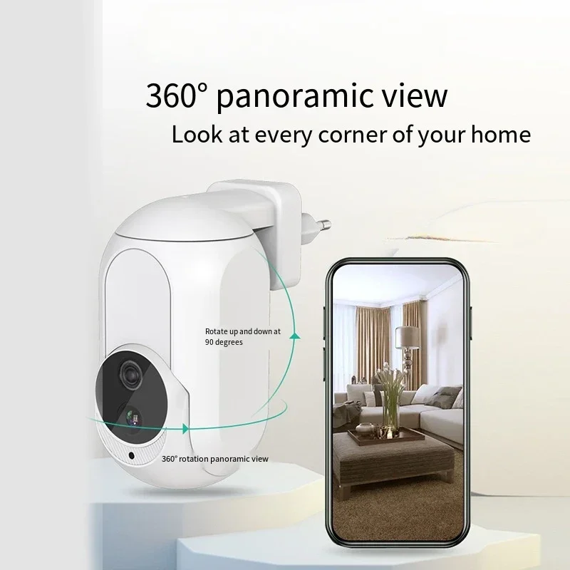 360 °   1080P Muur Plug-in Camera Wifi Surveillance Home Security Bescherming Nachtzicht LED Lamp Licht IP-camera's