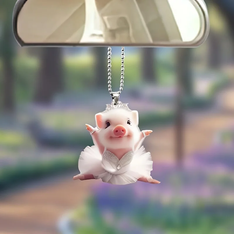 1PC 2D الاكريليك الأبيض لطيف الباليه خنزير سيارة مرآة الرؤية الخلفية الديكور قلادة! حقيبة سلسلة المفاتيح قلادة، قلادة ديكور المنزل
