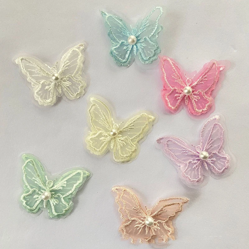 

300Pcs Two Layers Butterfly Bowknot Pearl Embroidered Lace Trim Fabric Lace Ribbon Handmade Sewing Craft For Costume Decoration