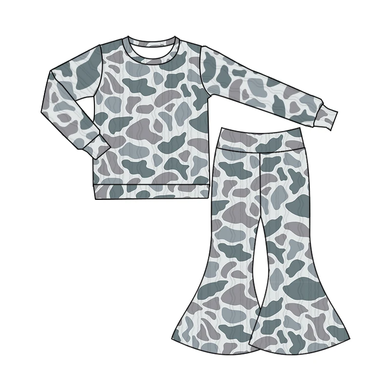 

New design of children's camouflage series girls long sleeve bell-bottom pants suit boutique children's wear
