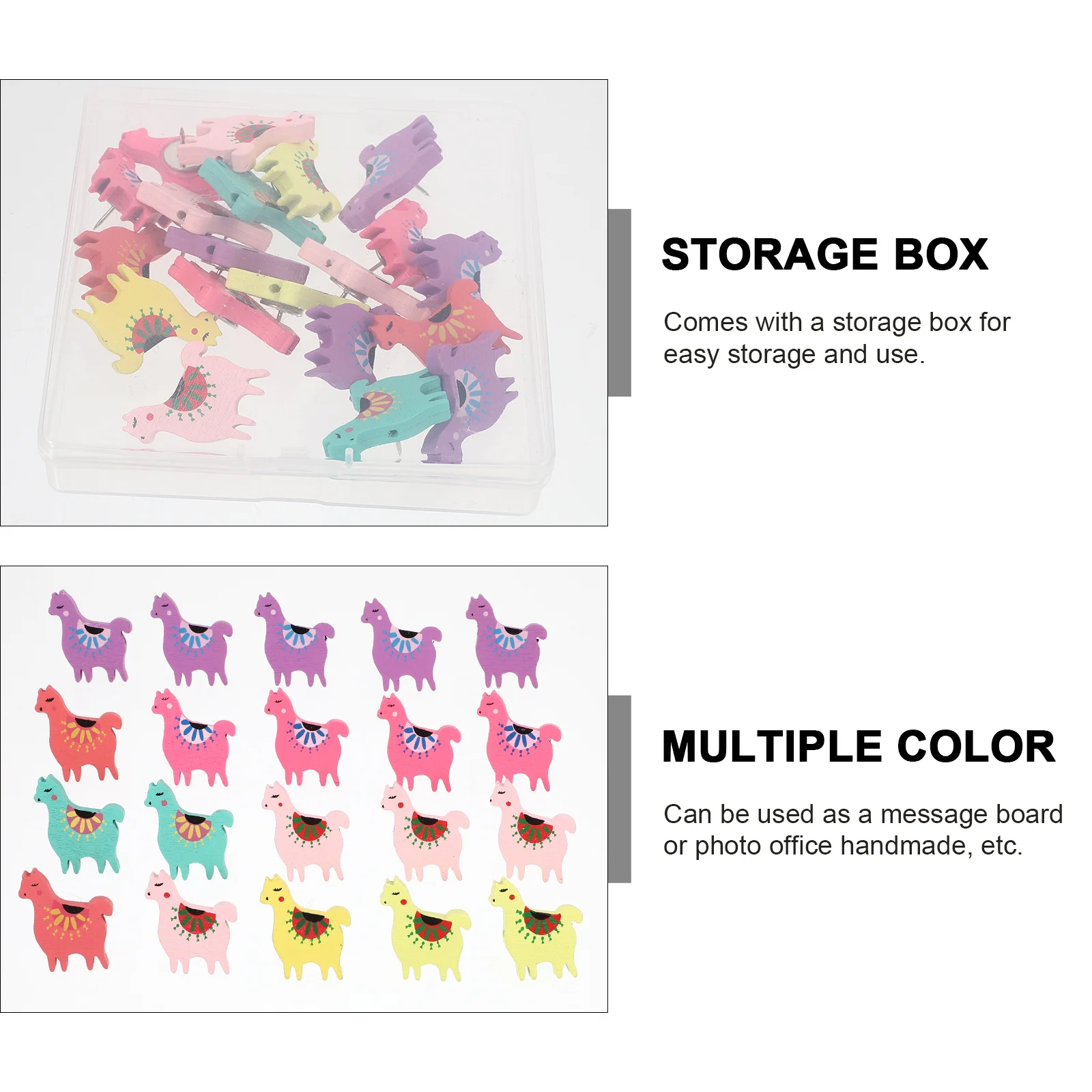 

20Pcs Wooden Alpaca Pushpins Decorative Thumbtacks for Map Marking Bulletin Boards Cork Strips Posters Includes Storage Box