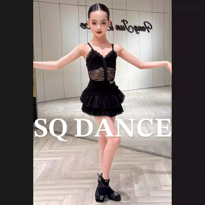 

Новое платье для латиноамериканских танцев Весна/Лето 2026, повседневное тренировочное платье для девочек, детское тренировочное платье на бретельках, детская юбка-тортик