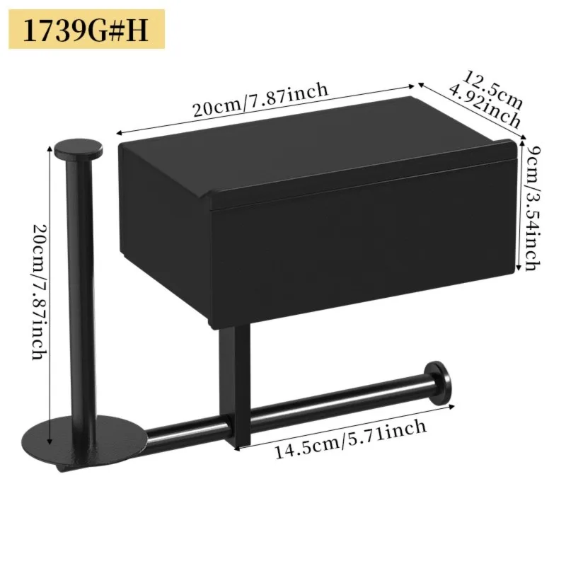 

AB11-Modern Wall-Hung Toilet Paper Rack With Storage Rack, Black Bathroom Tissue Dispenser With Wet Tissue Container