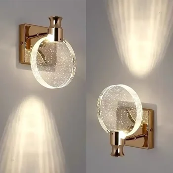 Nordic simple LED wall lamp crystal glass bubble mirror front light corridor living room bedroom dressing table wall lights