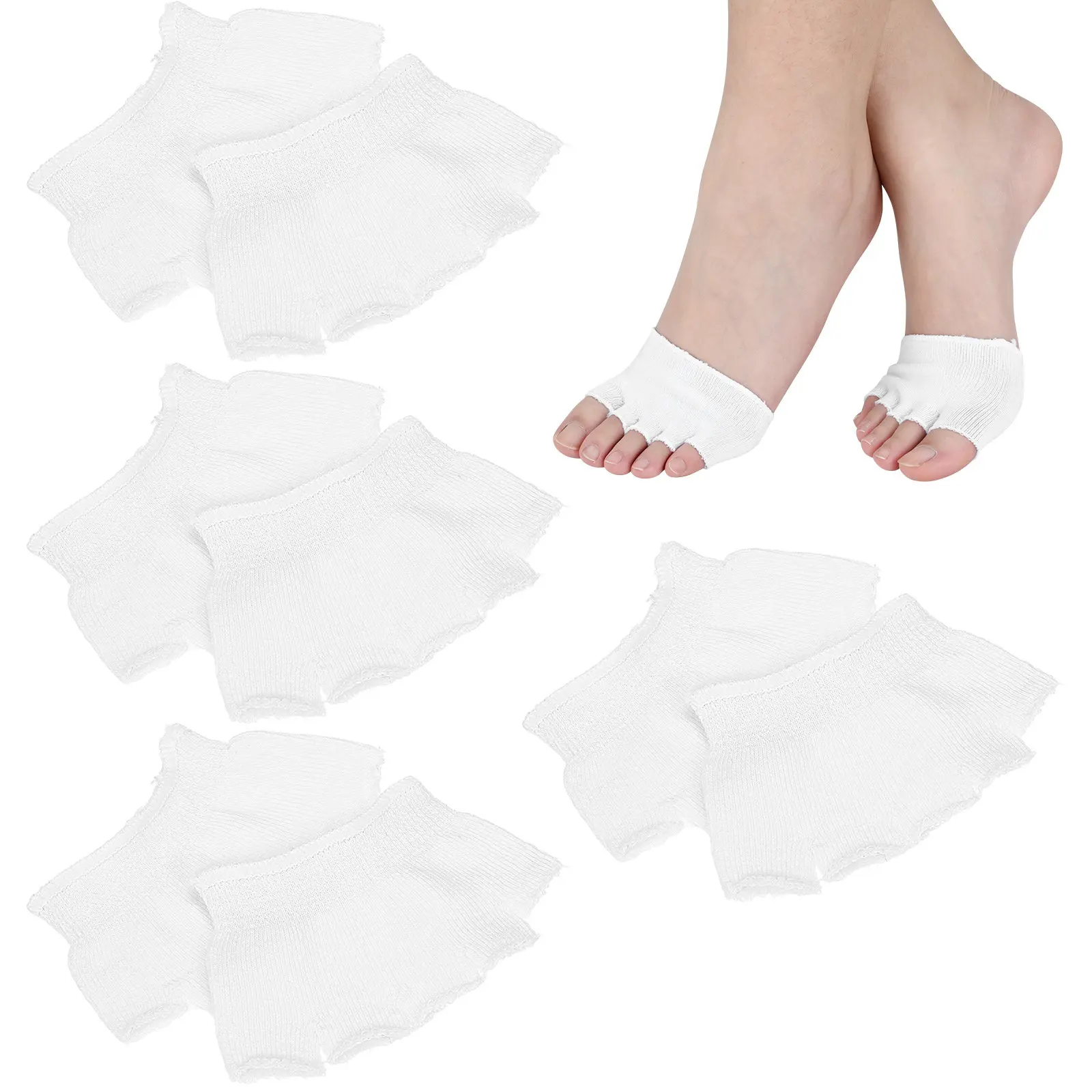 4Pair Five Toe Socks Peep Toe Cotton Half Socks Breathable No Show Yoga Fitness Women White Five Toes Forefoot Pads