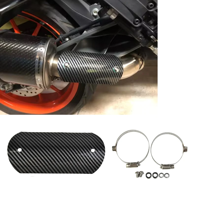 Universal Protector Exhaust Heat Shield Replacement Stainless Steel Carbon Style Look Guard Middle Pipe Motorcycle Parts