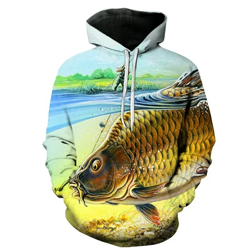 New 3D Printing CARP Fishing Pattern Hoodie Outdoor Fish Hunting Men\'s and Women\'s Sweatshirt Fashion Plus Size sudaderas tops