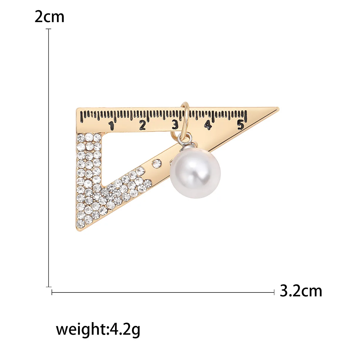 Fashion Triangle Rule Brooch Pin Student Unisex Luxury Pearl Rhinestone Metal Badges Clothes T-Shirt Accessories Jewelry Gifts