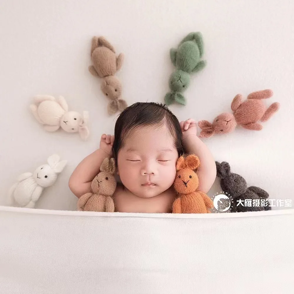 Mini Bunny Toys Newborn Photography Props Hand Knitted Rabbit Doll Fotografia Stuffed Animals Props Baby Photography Accessories